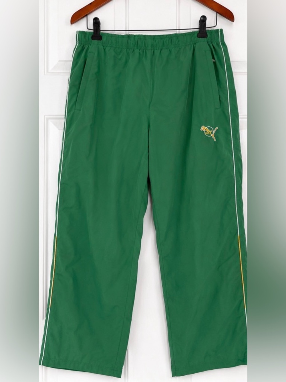 Puma Vintage  Fully Lined Track Pants Green Windbreaker Athletic Joggers Size 30